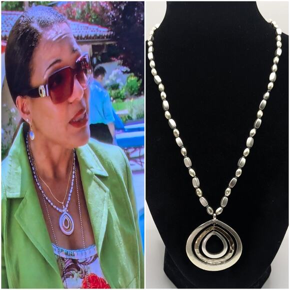 Kenneth Cole New York Signed Silver Tone Beaded Pendant Necklace -Seen on Dexter - Picture 1 of 7